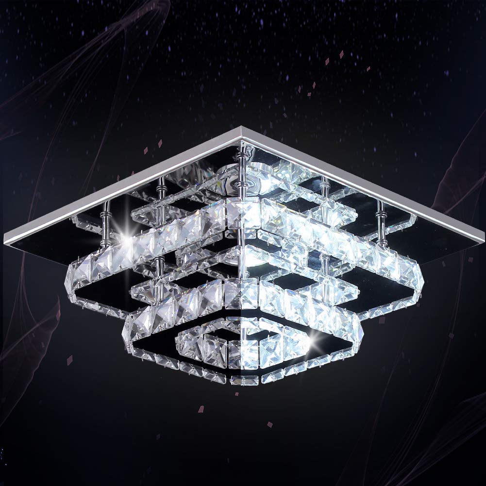 Finktonglan Crystal Led Ceiling Light, Stainless Steel Modern Flush Mount Chandelier, Multi-Color