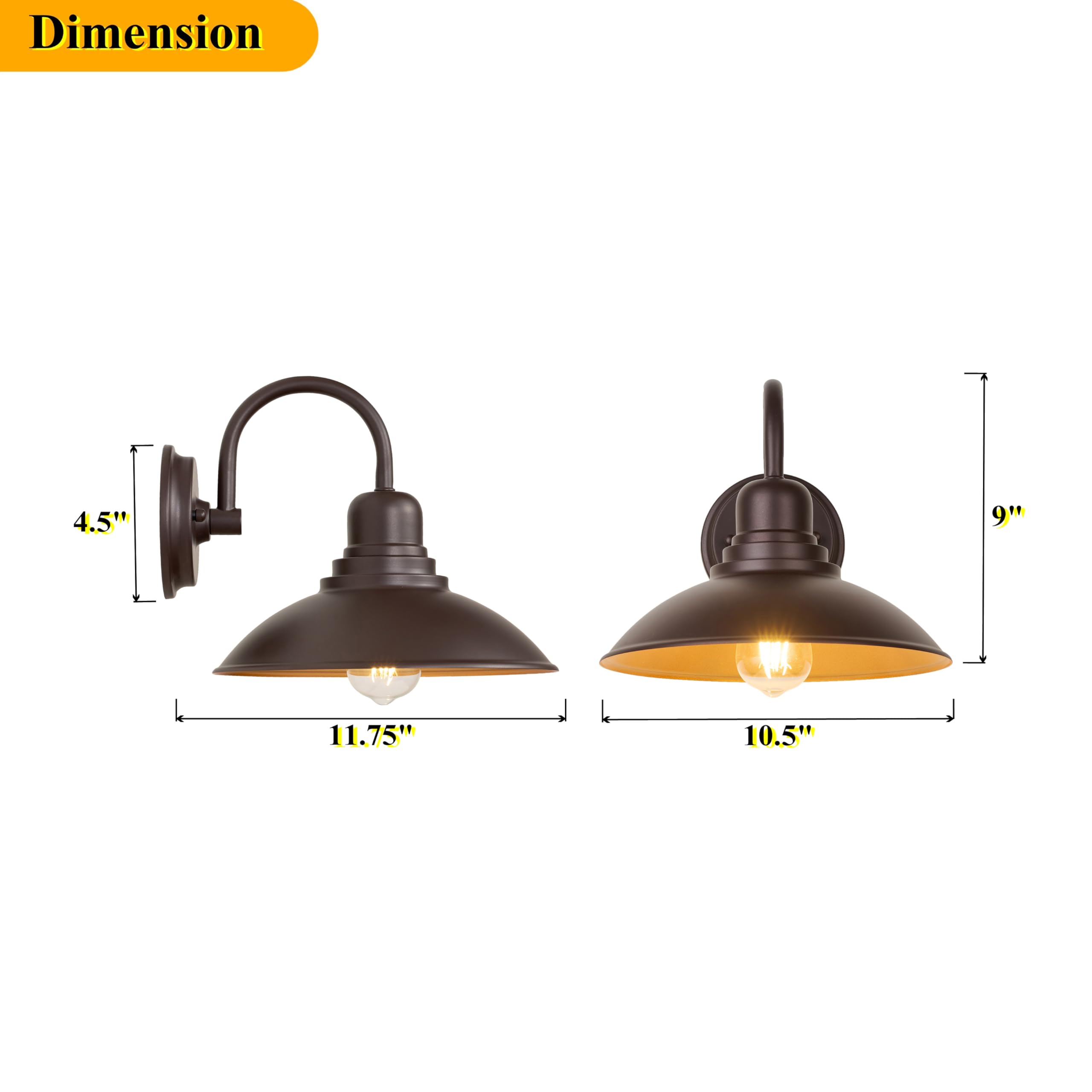 Flalinko Bronze Gooseneck Barn Light Rustic Farmhouse  Indoor Cottage Vanity Lighting With E26 Based Socket  Round Outdoor Barn Wall Sconce Light For House Bedroom Garage Bathroom