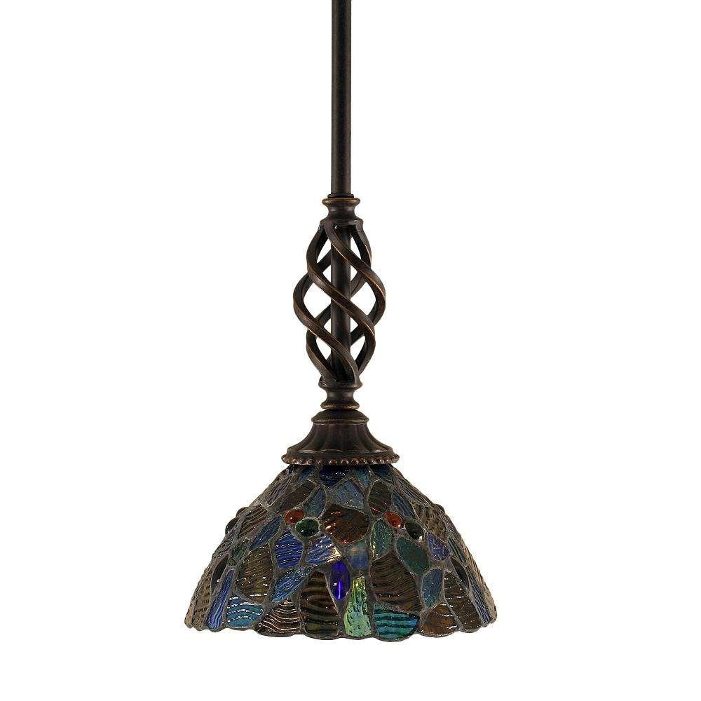 Toltec Lighting 80-DG-9955 Elegante Mini Pendant with Hang Straight Swivel with 7 Inch Blue Mosaic Tiffany Glass, Dark Granite Finish