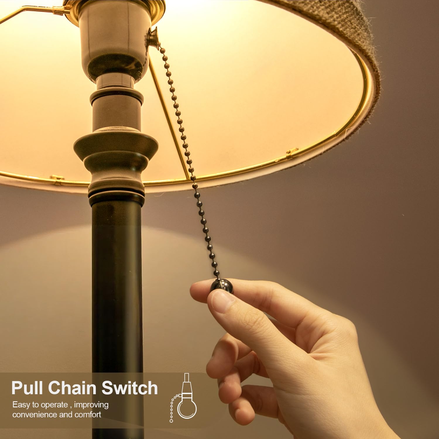 Oneach Table Lamps Set of 2, 19.5” Metal Bedside Lamps, Dark Brown, Pull Chain Switch, Unique Natural Shade, AMZ-T0009BK-KAKOU-NEW