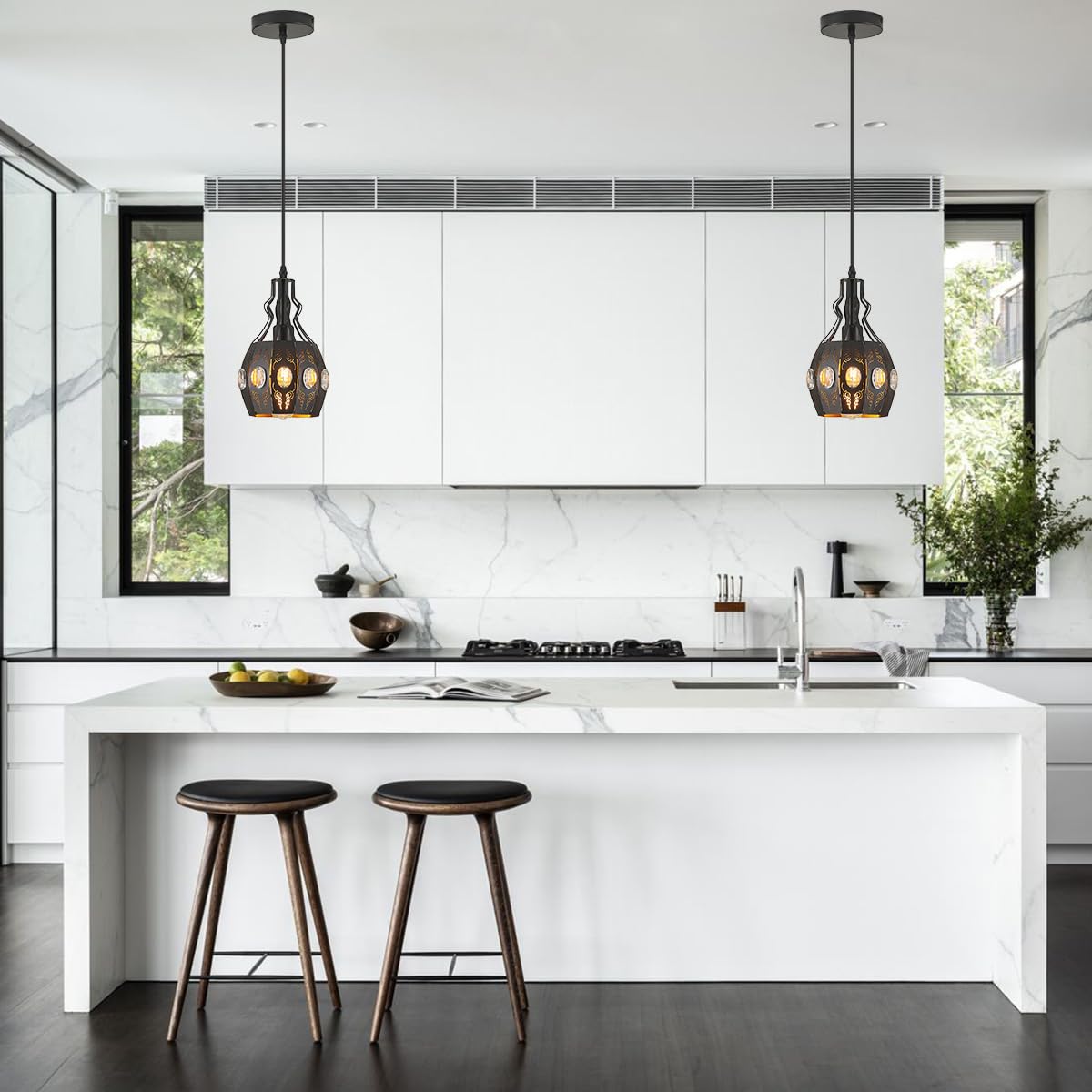 Ylong-Zs Black Pendant Lights Bedroom Restaurant 2 Pk, Farmhouse Kitchen Island Pendant Ceiling Light With 6.07 Ft Longth Wire,