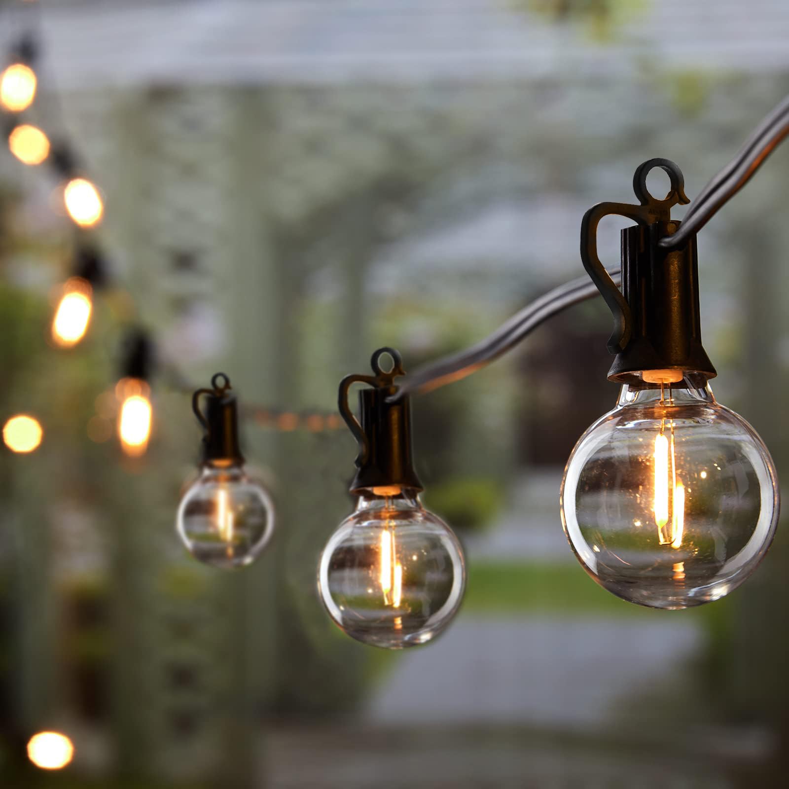 Brightown Outdoor String Lights - 50 ft Dimmable LED Patio Lights with G40 Globe Bulbs, Weatherproof Black Hanging Lights, Model GYPC-O25LAU