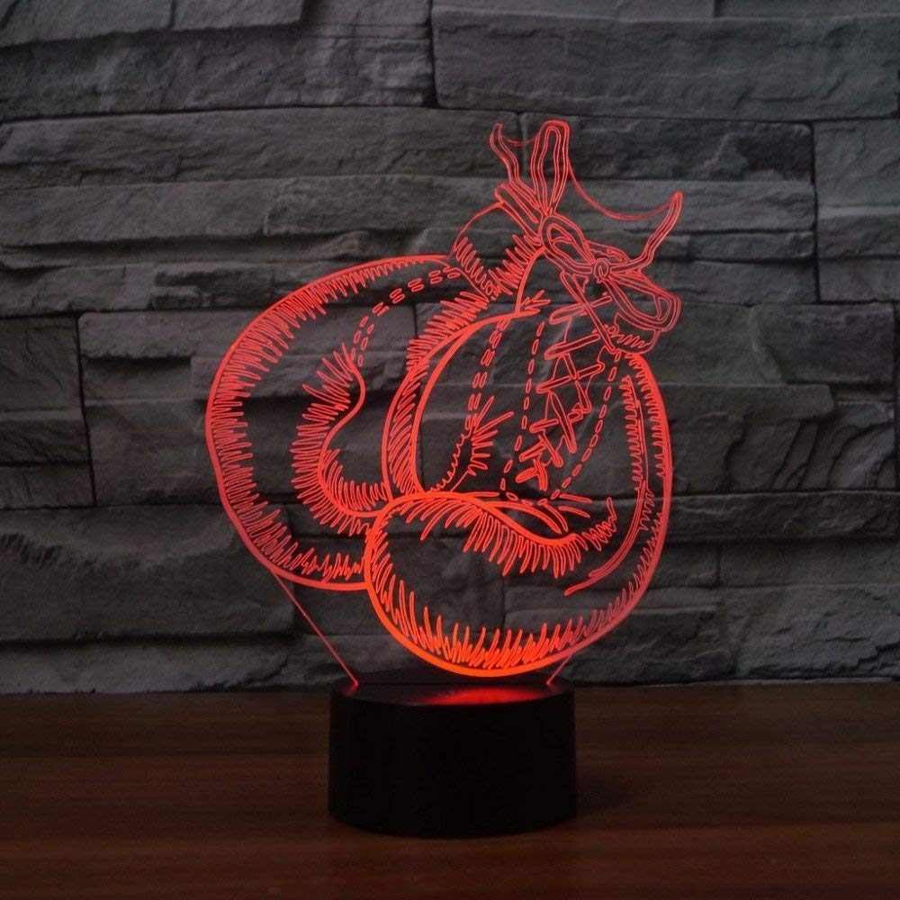 YTDZLTD 3D Boxing Gloves Night Light, 16 Colors, USB Powered, Remote Control, Acrylic, Black, Model 3DLP-1