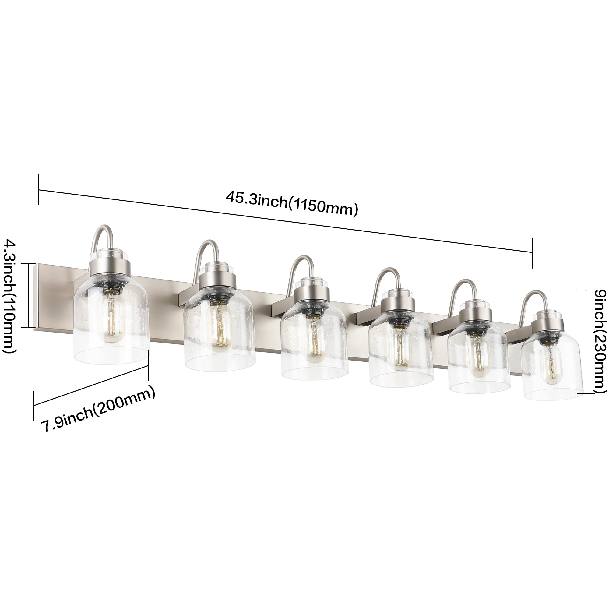 PRESDE 6-Light Bathroom Vanity Light Brushed Nickel with Bubble Glass Globes