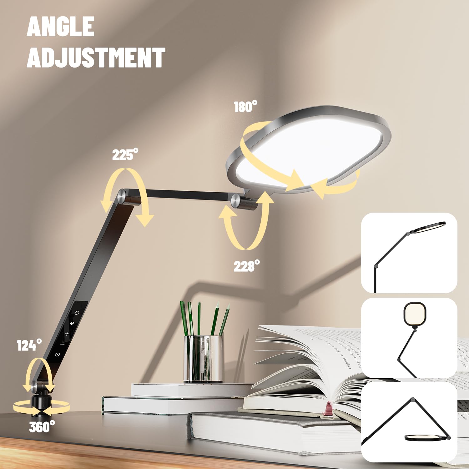 Litones 2 Packs Led Desk Lamps For Home Office, 1200Lm Dimmable Clamp-On Desktop Light, Adjustable Swing Arm Ring Light With Sta
