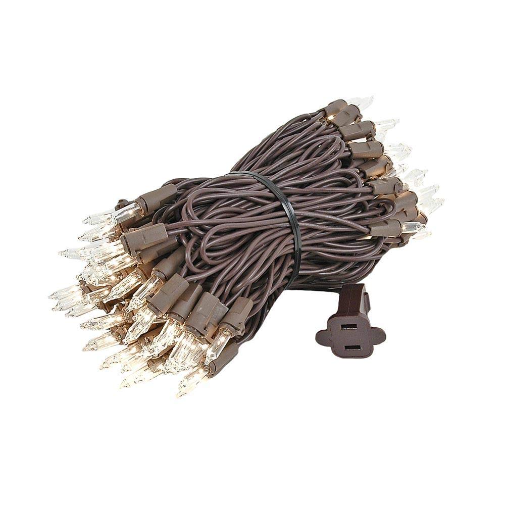 Novelty Lights 34 Feet 100 Bulbs Traditional Incandescent Mini Lights, Clear On Brown Wire With 4 Spacing, Commercial Grade And