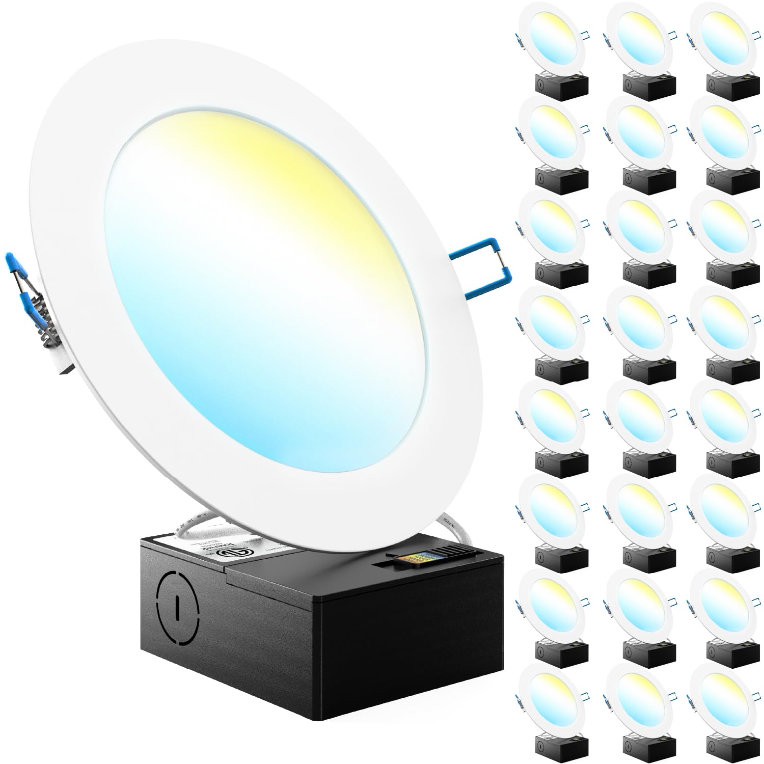 Sunco 24 Pack 6 Inch Ultra Thin Led Recessed Ceiling Lights, High Brightness 1500Lm, Selectable Cct 2700K/3000K/3500K/4000K/5000K, Dimmable, 14W, Canless With Junction Box