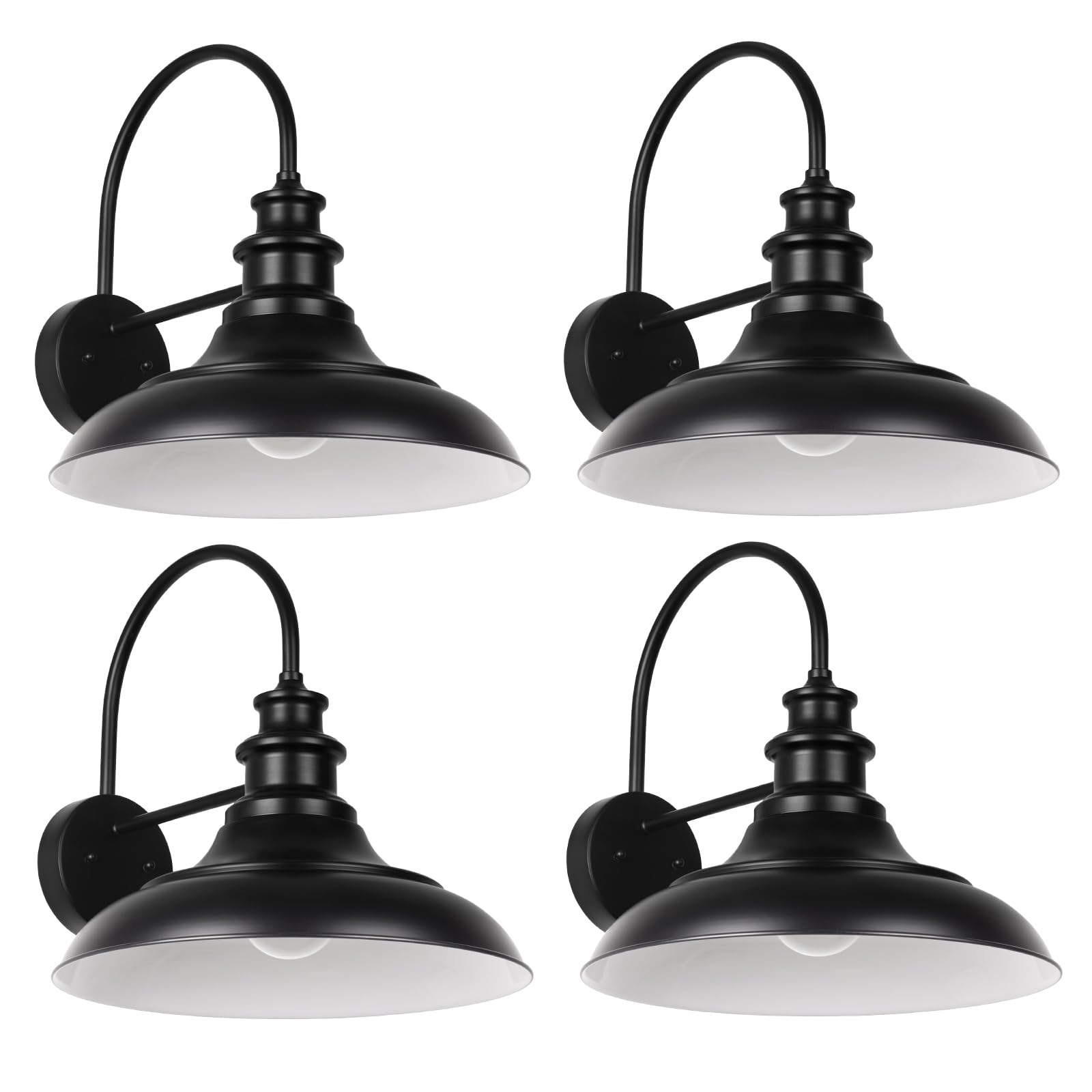 Diyel Outdoor Barn Light Fixture, 12.3 Inch Gooseneck Wall Sconce, Iron, Black White, Model RZ004-4