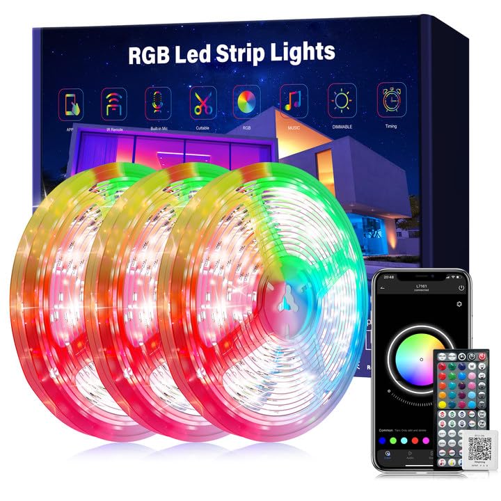 GANZQH Led Lights for Bedroom 300ft (3 Rolls of 100ft) Music Sync Color Changing Led Strip Lights, Led Light Strip with Remote, 