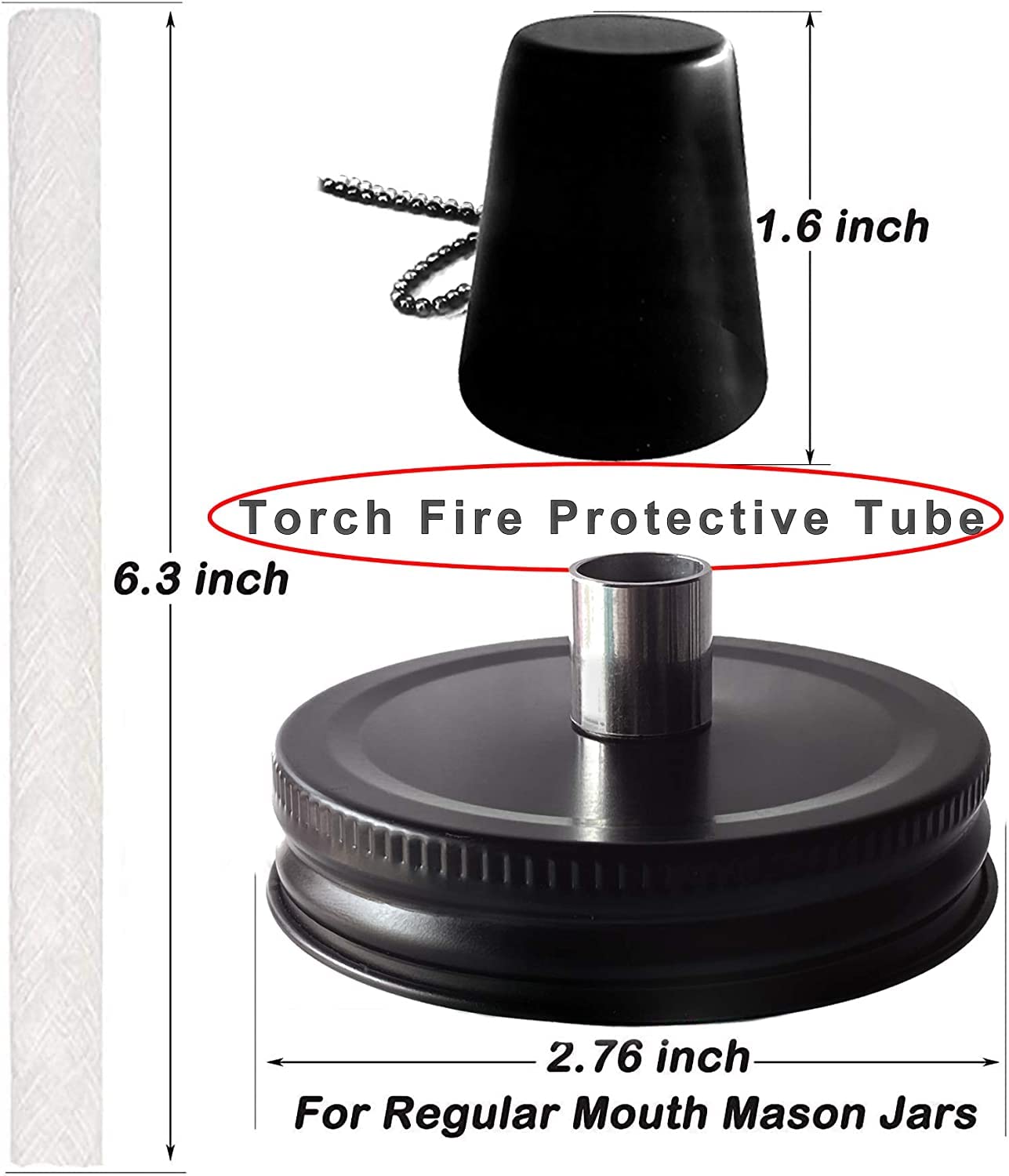 4 Pack Mason Jar Outdoor Tabletop Torch Kit Set, Fiberglass Wicks,Stainless Steel Lid with Outfire Cover Caps,6-inch High,for Pa