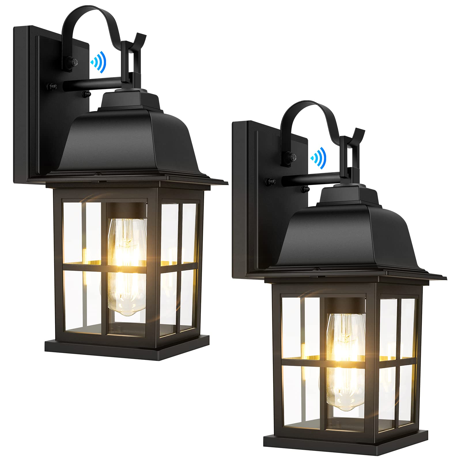 Tobusa 2-Pack Dusk To Dawn Black Outdoor Wall Lights, Waterproof Aluminum Lanterns