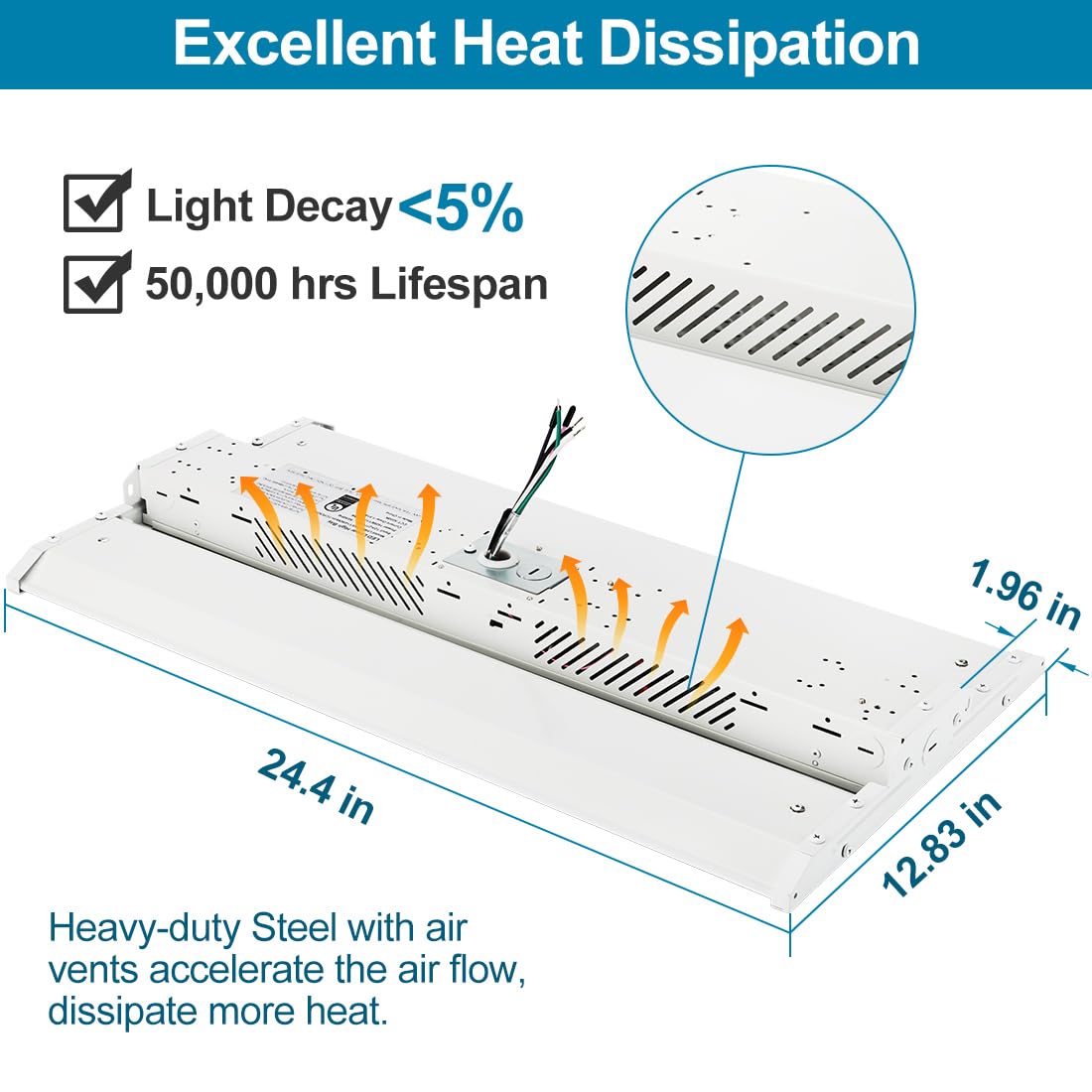 Xbuyee 4-Pack Led High Bay Shop Light Commercial 165W 23100 Lumens 5000K 100-277V Dimmable, 2Ft Linear Hanging Bay Lights For Wa
