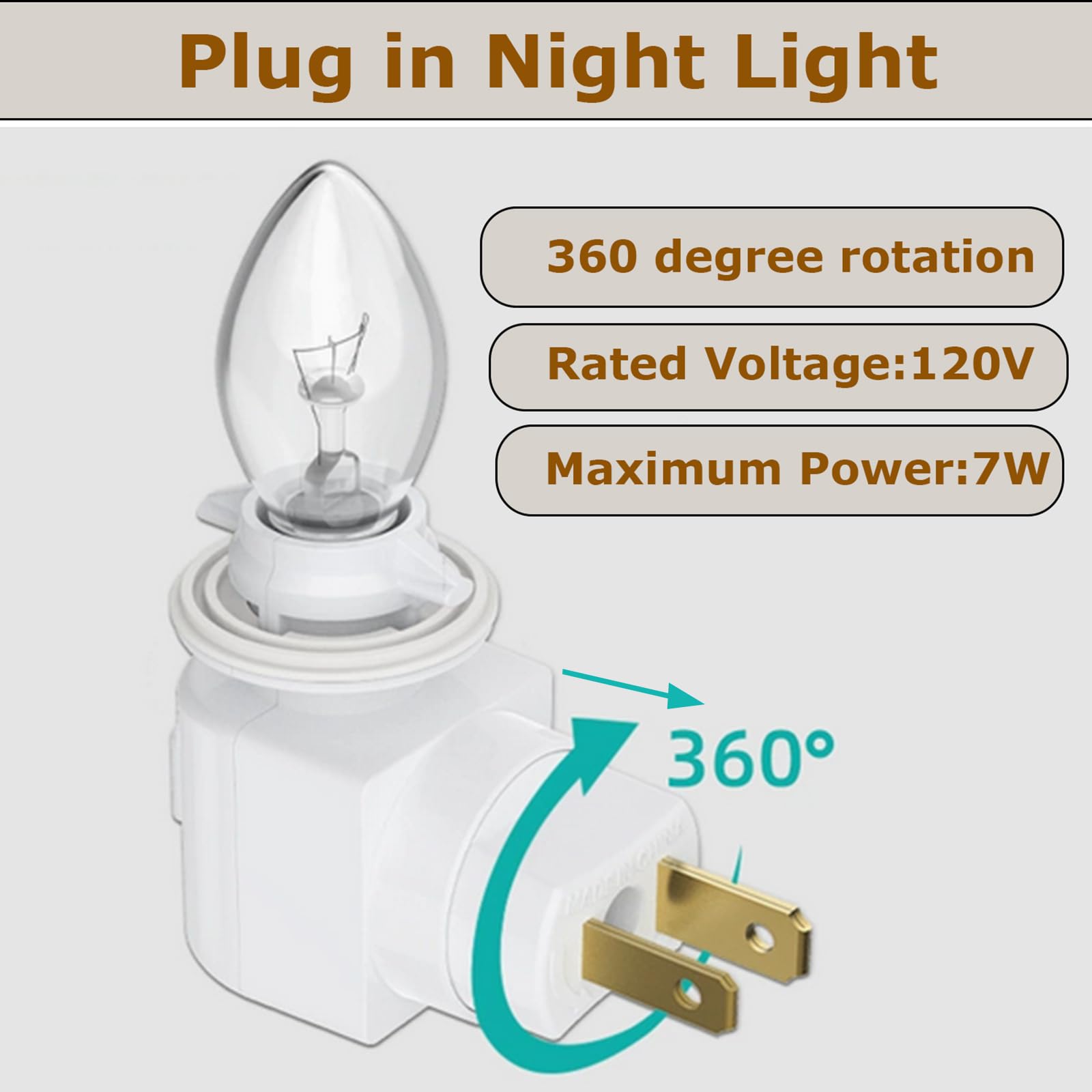 TWDRTDD Adjustable E12 Plug-in Night Light with On/Off Switch, White, for Decorative Lighting