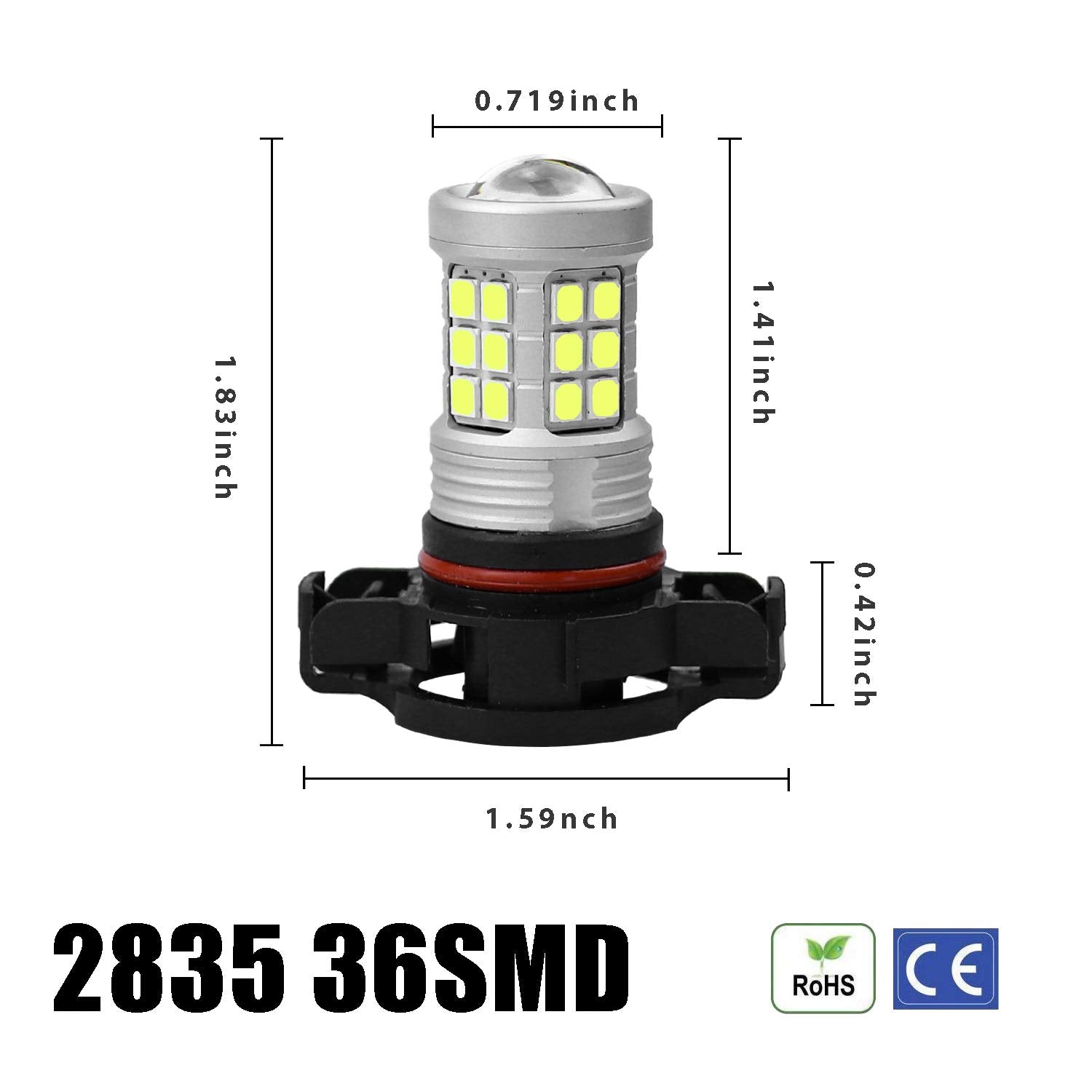 KISLED LED Fog Lights Bulbs, 3000lm High Power 3030 Chips, H16/5202, Xenon White