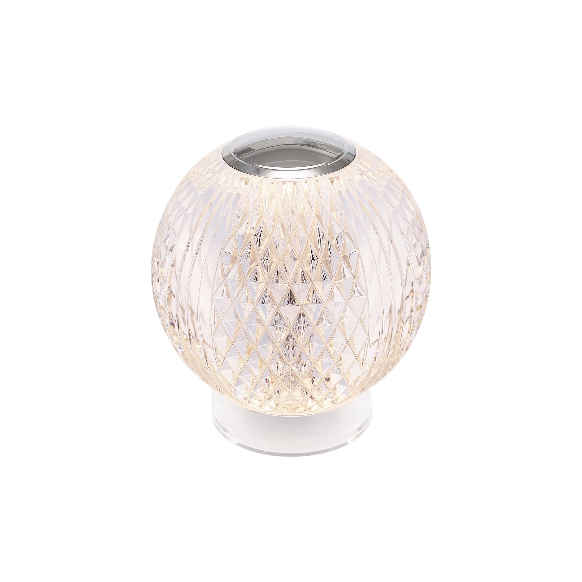Alora Lighting Marni 3 Table Lamp | Polished Nickel Finish | Clear Carved Acrylic Diffuser | 3000K Integrated LED Portable Lamp 