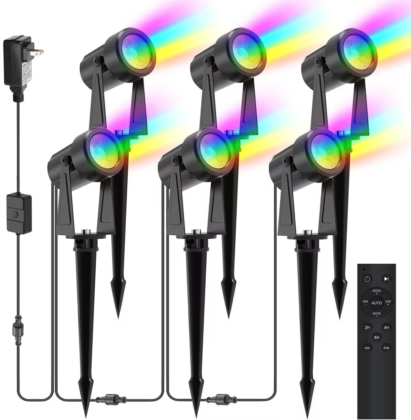 SUNTHIN Outdoor Landscape Lighting with Remote, RGBW Color Changing Spot Uplights, 6 Pack