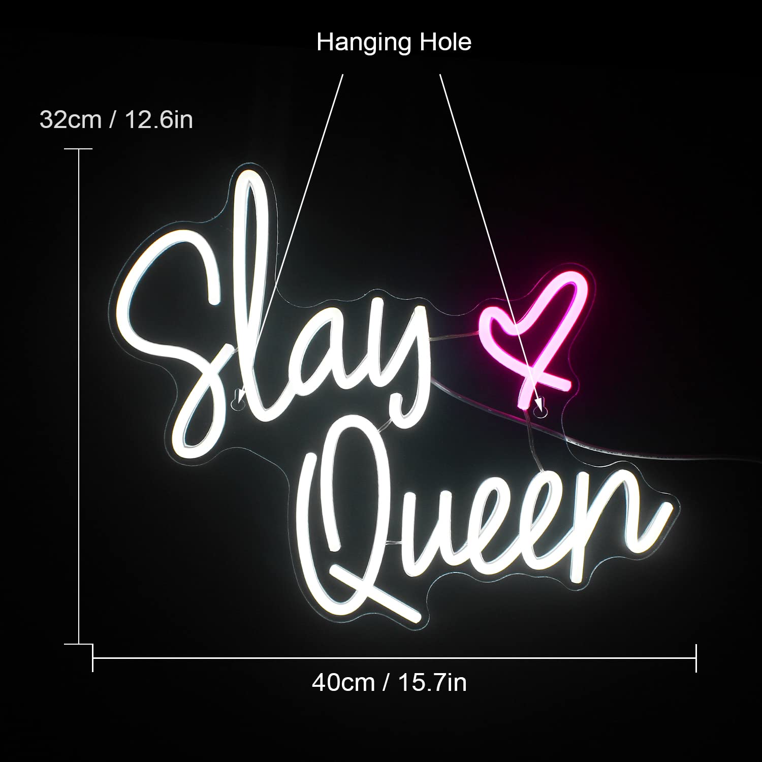 FAXFSIGN Neon Sign for Wall Decor, 15.7inx12.6in, Colorful Slay Queen Design, LED Light for Bedroom and Dorm Decor