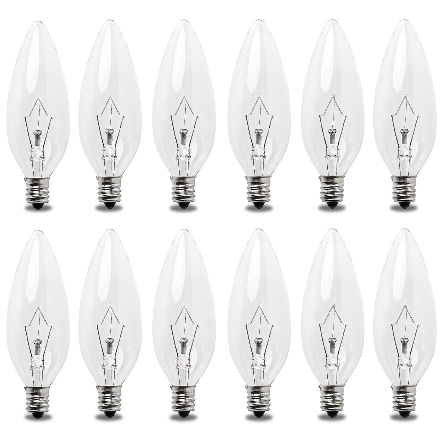 Seentech 12 Pack 25W 120V E12 Base B10 Ctc Incandescent Light Bulbs, Transparent Candle Light Bulbs Perfect For Chandeliers, Cei