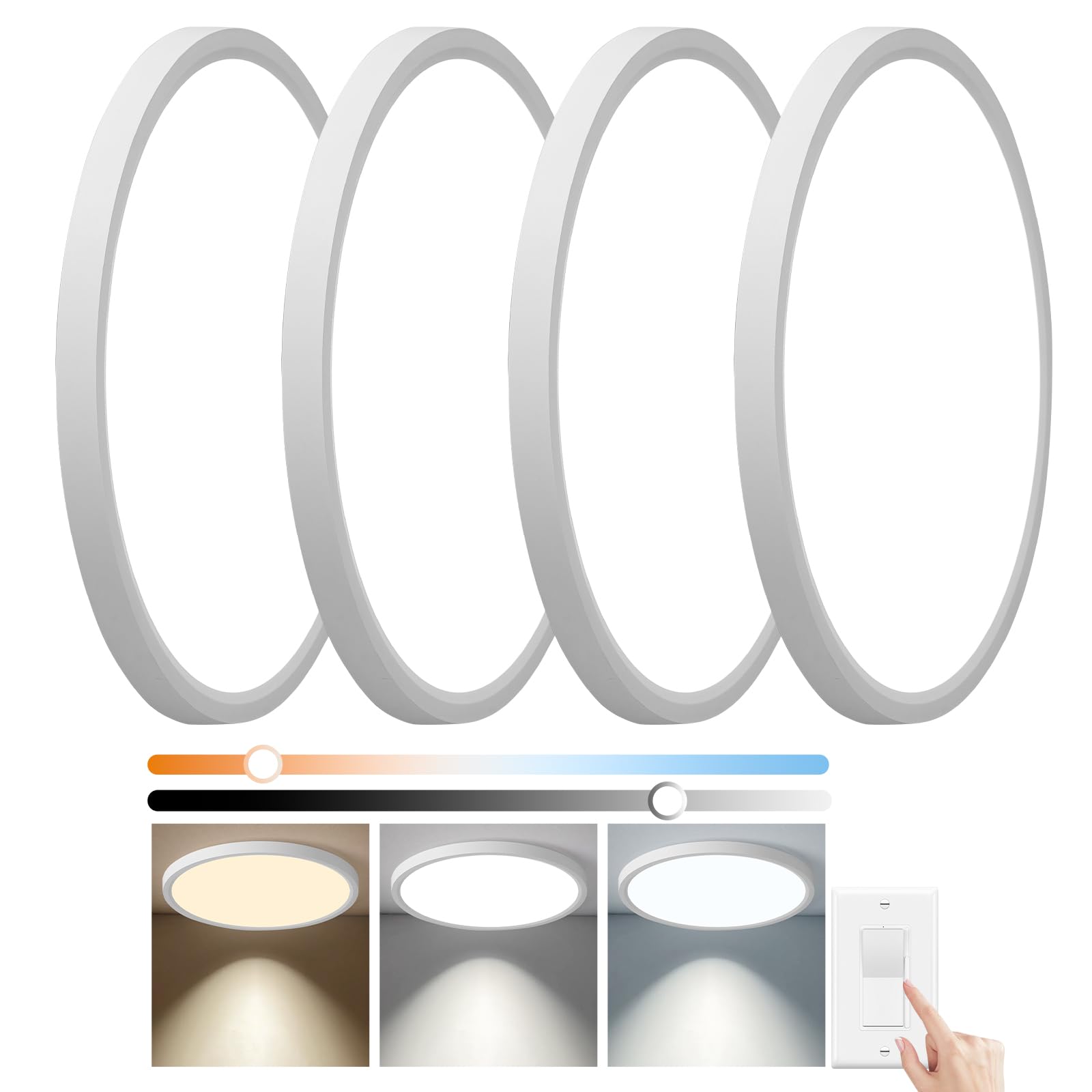 Dimmable 15.7 Inch Led Flush Mount Ceiling Light, 30W 3200Lm, 3000K/4000K/5000K Cct Selectable Led Ceiling Light Flat Light, Dimmable From 5% To 100% For Bedroom, Hallway, Play Room,White 4Pk