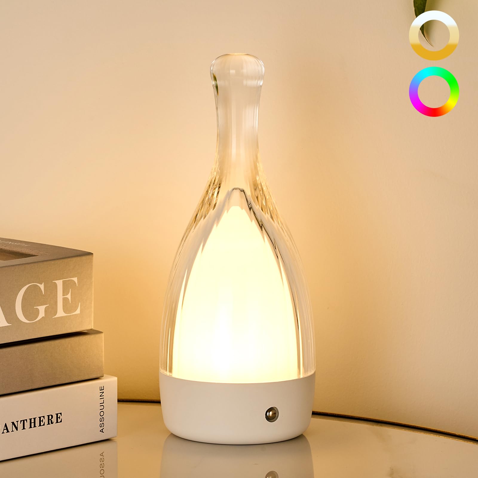 Table Lamp for bedroom with Touch Control,LED Nightstand Lamp Fourth Gear-3000K 4000K 6000K and Seven Color Light,Cordless Batte