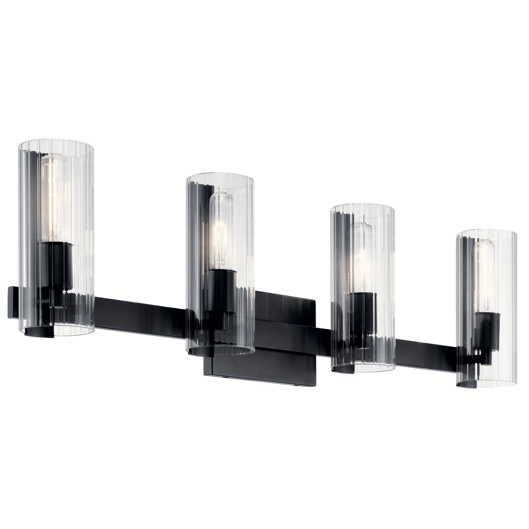 Kichler Jemsa 4 Light Vanity, Modern Light With Clear Fluted Glass In Black For Bathroom Or Powder Room (9.75'' X 32''), 55169Bk