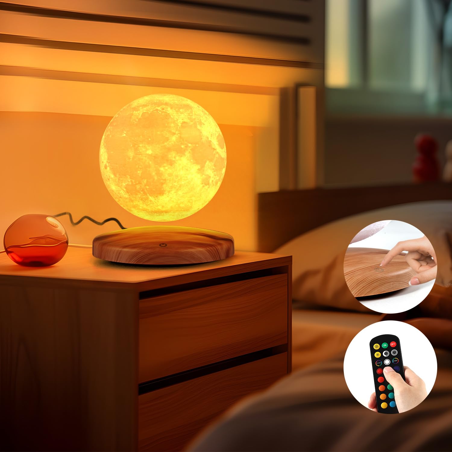 GROPINFLY Levitating Moon Lamp, 6-Inch 3D Galaxy Light, 18 Colors, Remote & Touch Control, Perfect Gift for Kids and Adults