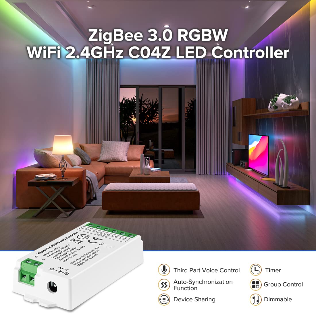 Btf-Lighting Tuya Zigbee 3.0 C04Z Controller Support Rgbw Color 5Pin (+V R G B W) Pwm Led Strip Bulb Compatible With Echo Plus/4