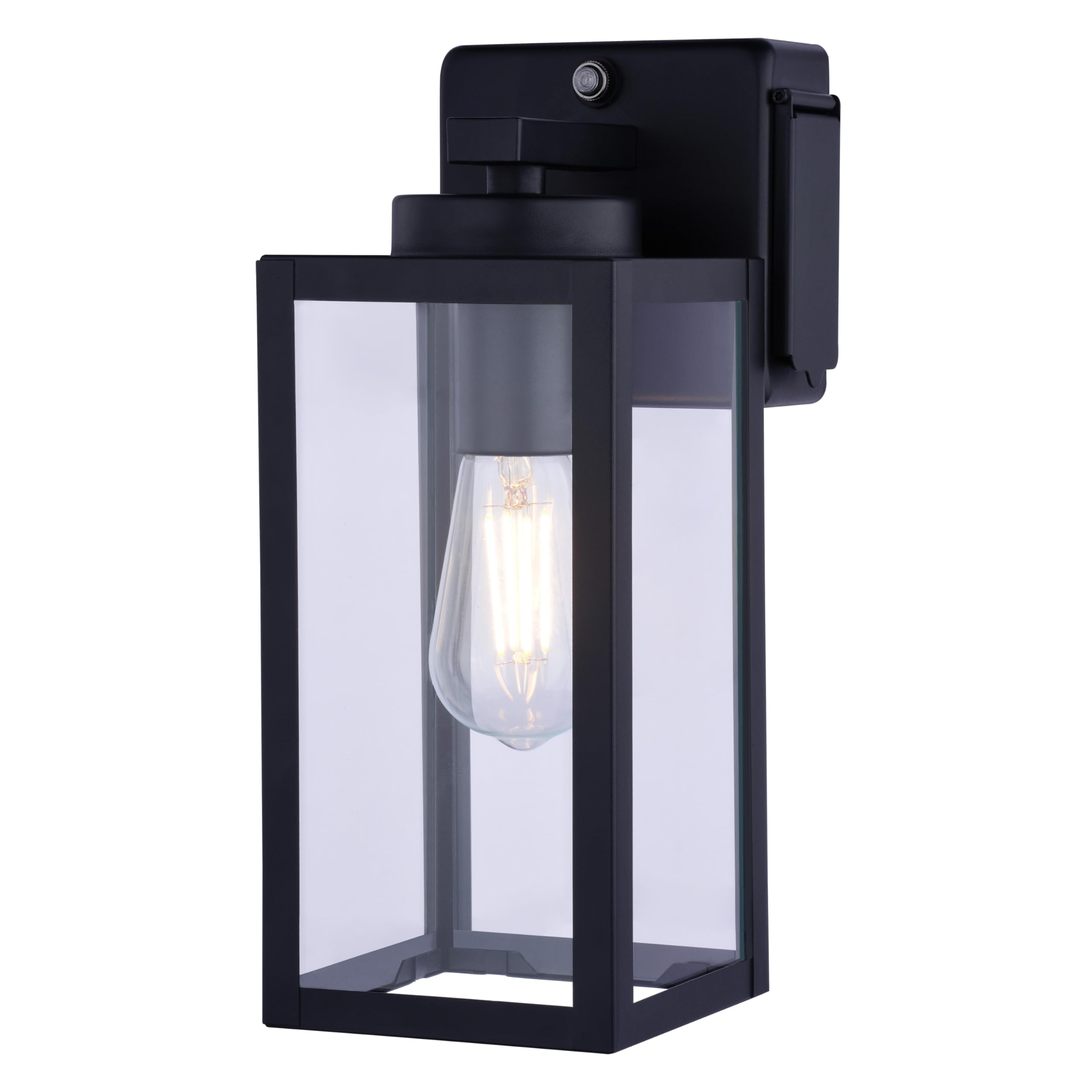 VAXCEL Lombard 12.25 in. H 1-Light Textured Black Dusk to Dawn Sensor Outdoor Wall Sconce, Durable Metal, Clear Glass Shade, LED