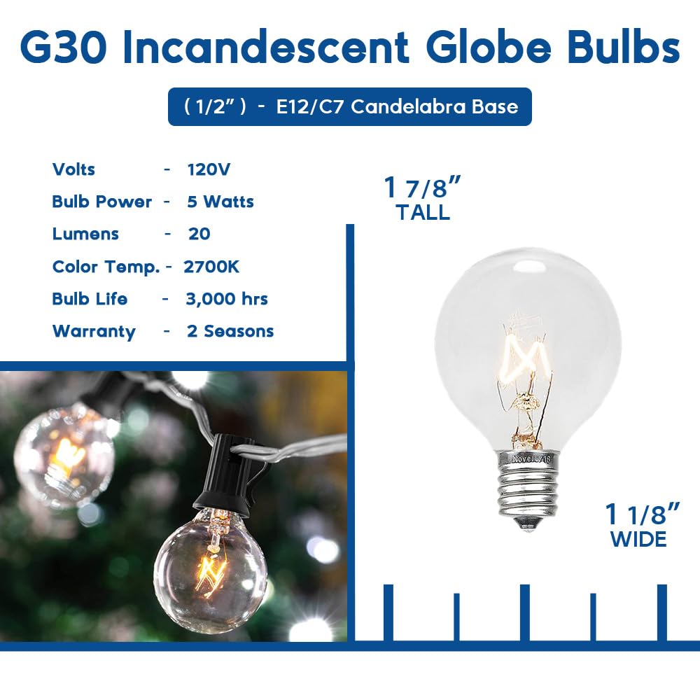 Novelty Lights 25 Pack G30 Warm White Outdoor Globe Light Bulbs  Glass Vintage Filament  Globe String Lights Replacement