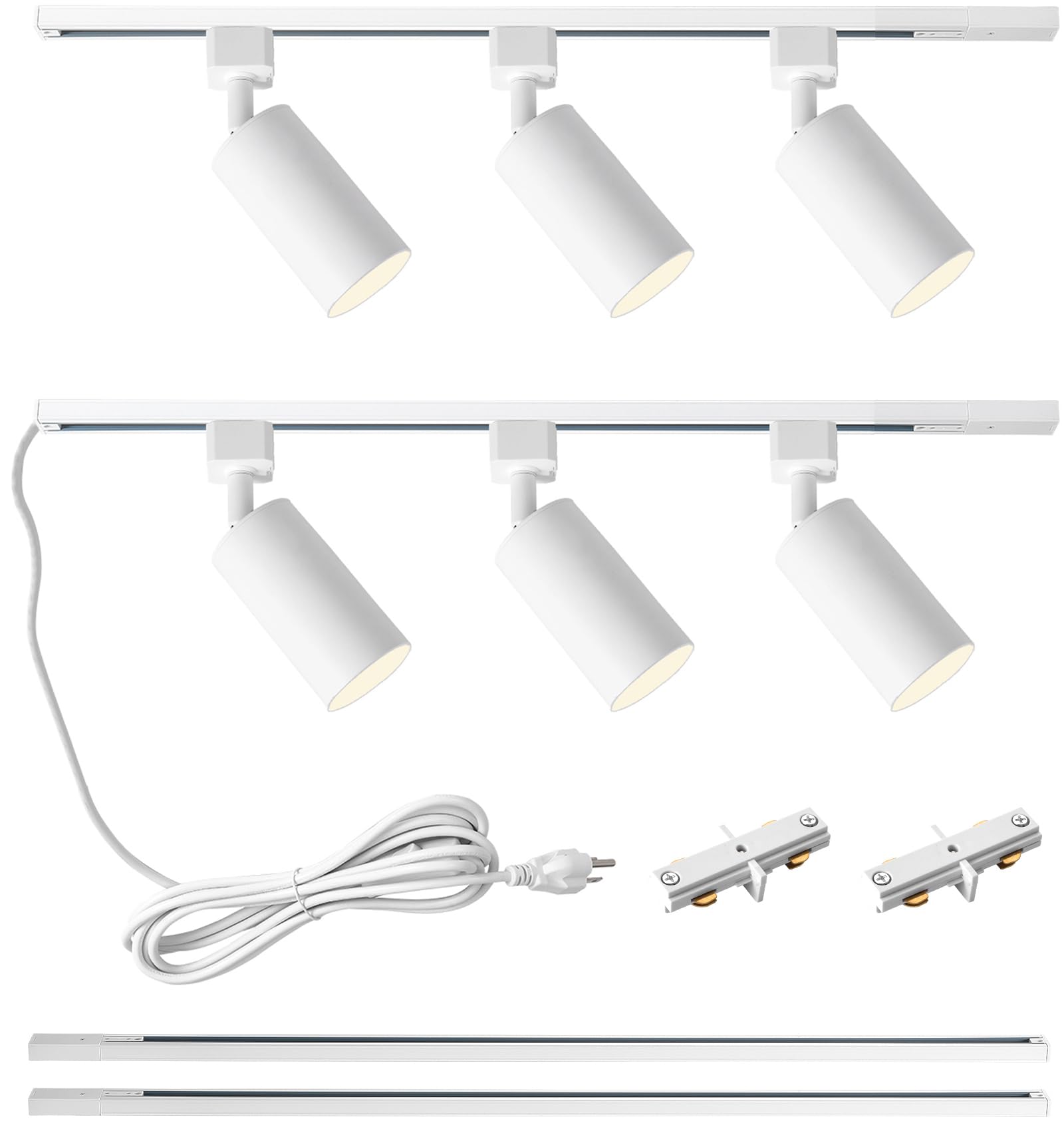 Lraemxg Plug In Track Lighting With Power Cord, 6-Light Gu10 Track Lighting Kit With 6.6Ft H Type Track Lighting Rails, Modern Kitchen Led Track Lighting Fixtures Ceiling Spot Light, White (No Bulbs)