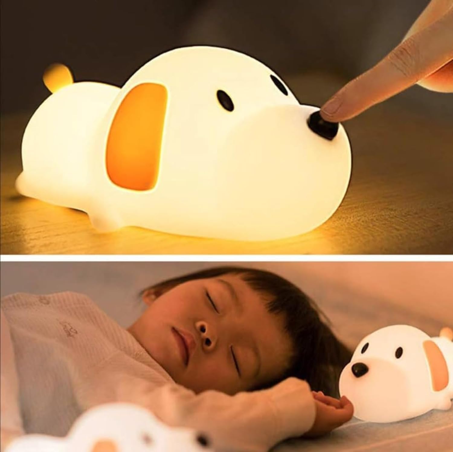 CORAL TREE-Night Lamp for Bedroom, Silicone Cute Puppy Table Lamp, Birthday Gift for Girls/Boys, Rechargeable Night Light for Ki