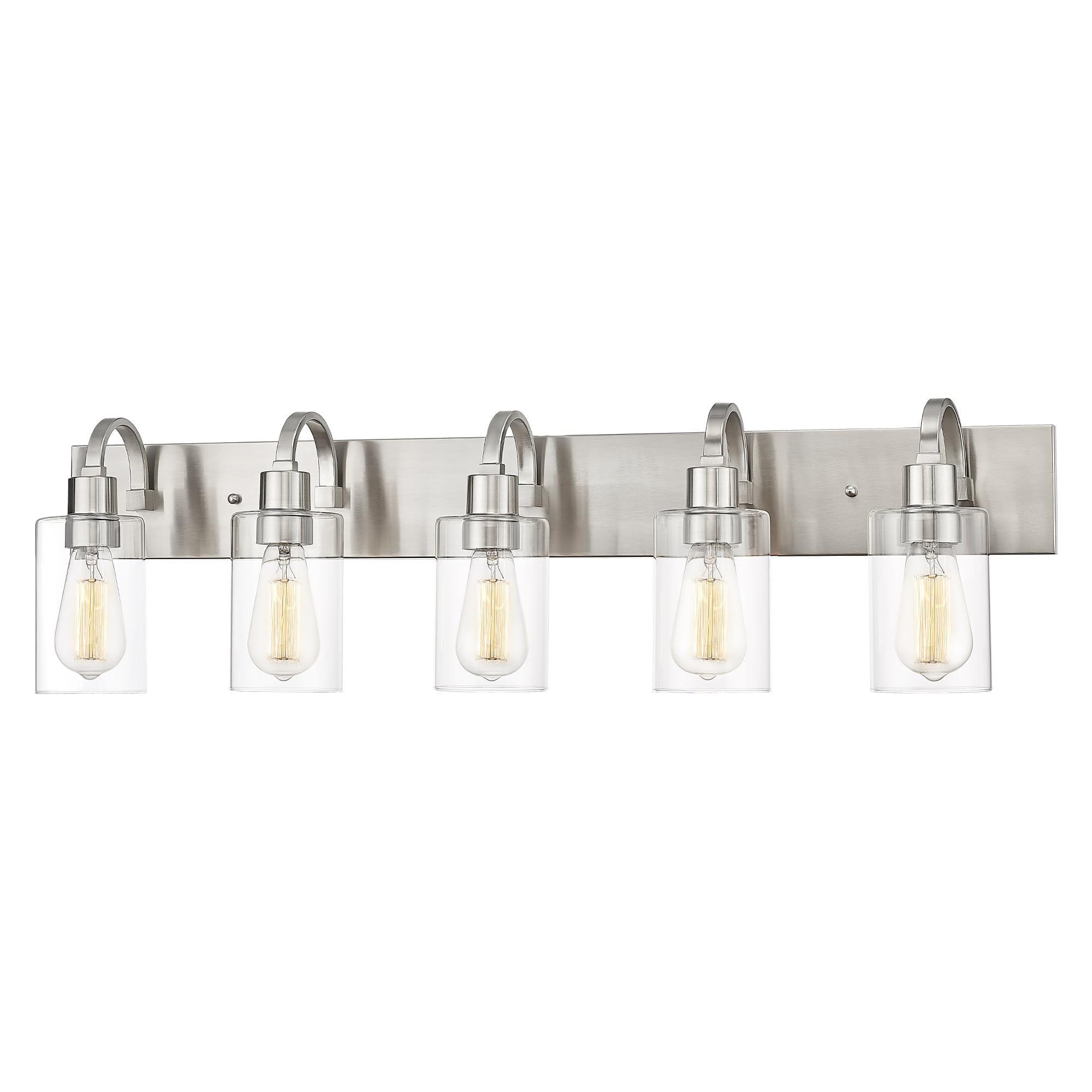 Emliviar 5-Light Brushed Nickel Bathroom Vanity Light Fixture With Clear Glass, 37"