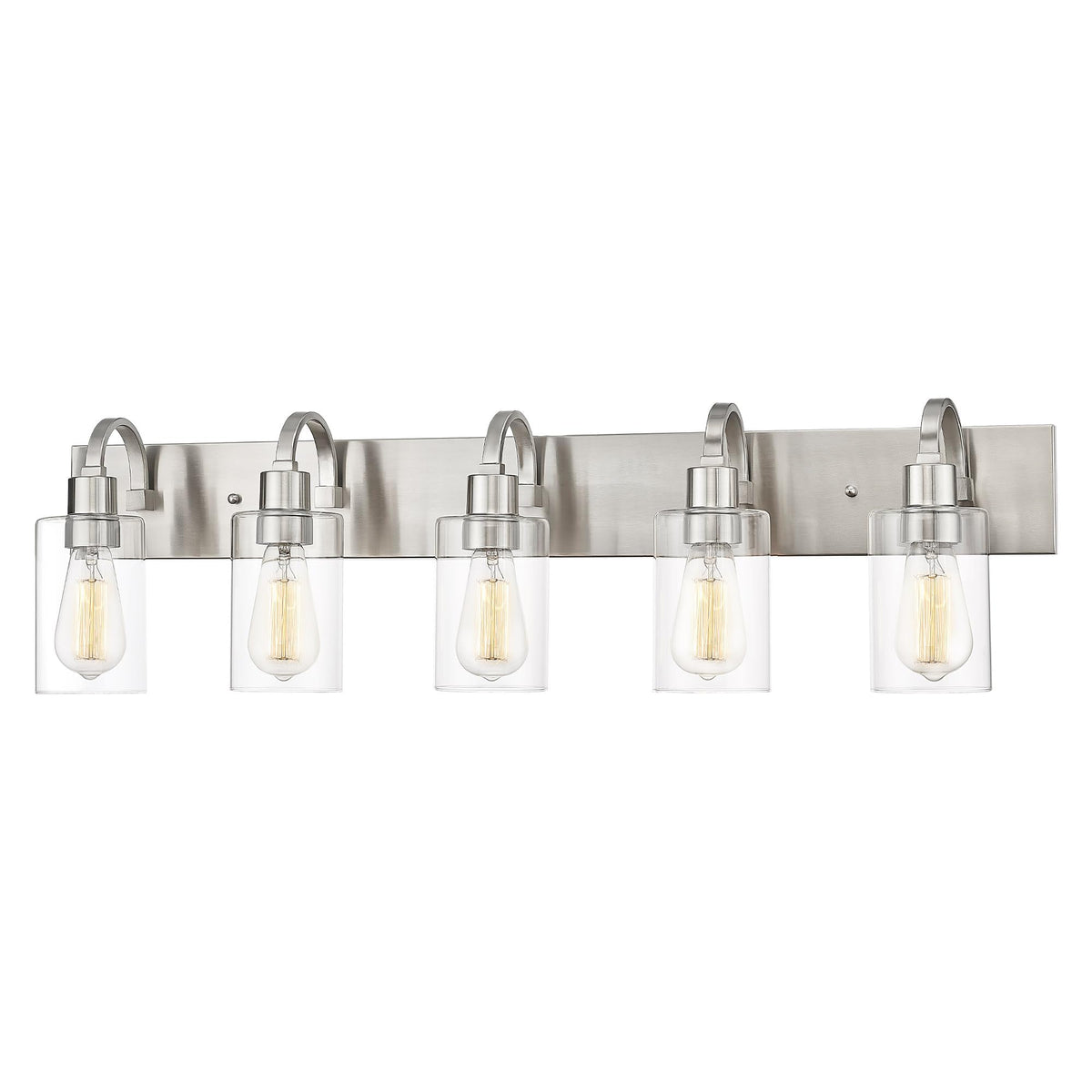 Emliviar 5-Light Brushed Nickel Bathroom Vanity Light Fixture With Clear Glass, 37&quot;