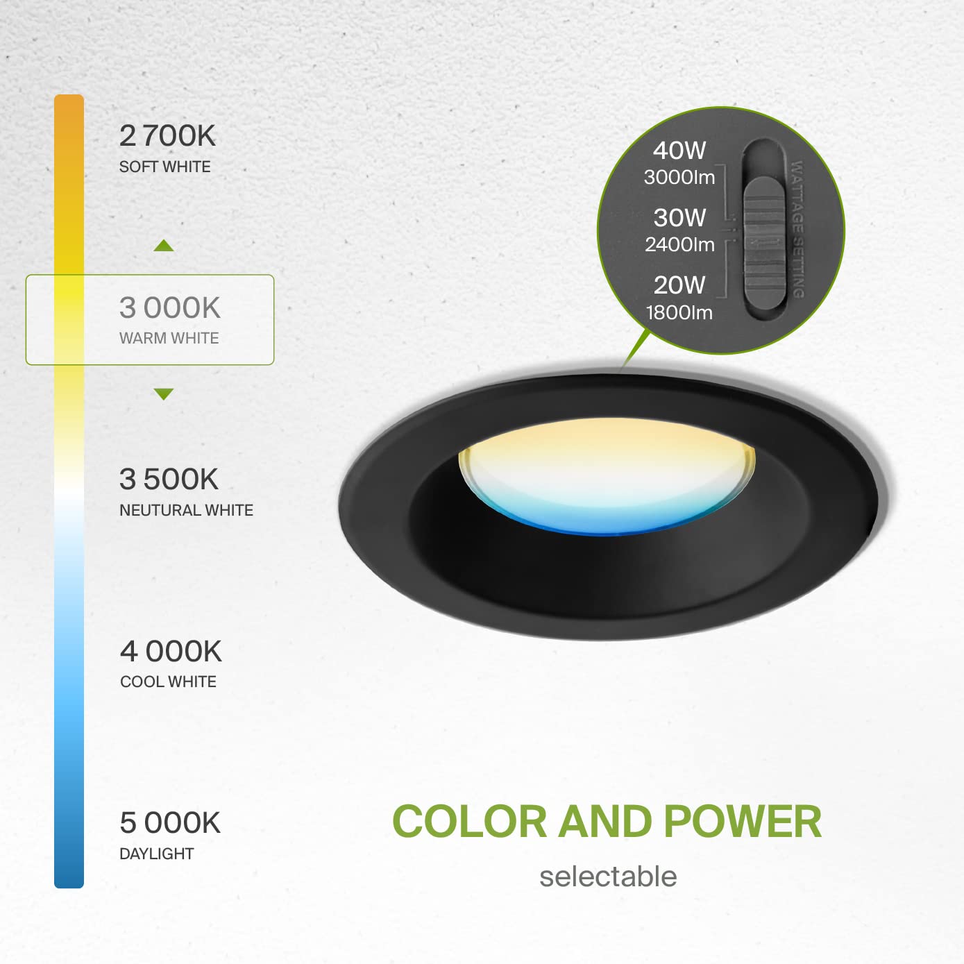 ASD 9/10 Inch LED Downlight, 20/30/40W Dimmable, IC Rated, 4 Pack, Aluminum Housing, 10 Inch Black