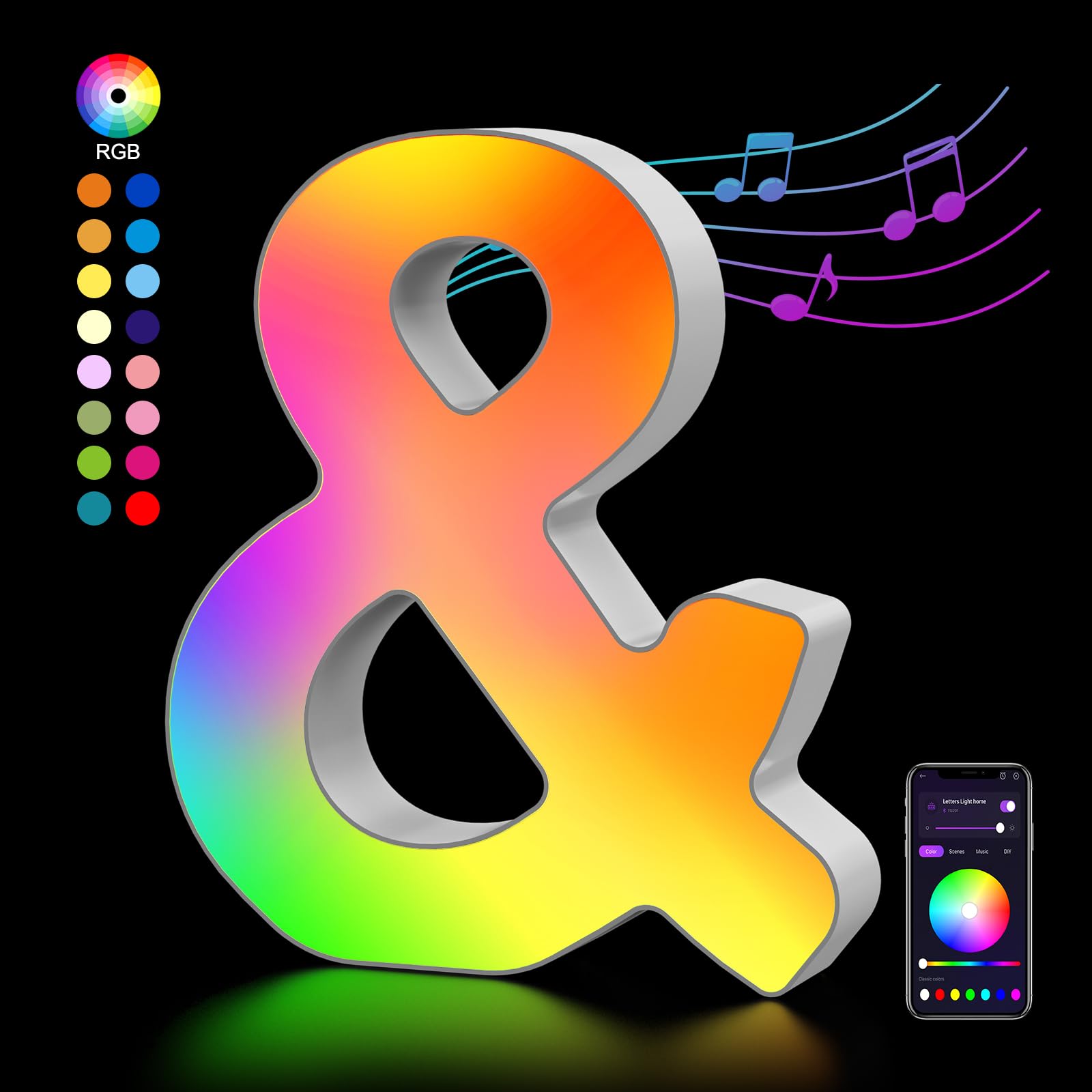 OJQ Light Up Letters LED - Multicolor Music Sync Alphabet Decor - Model A1 - Plastic - Perfect for Bedroom and Party Decorations