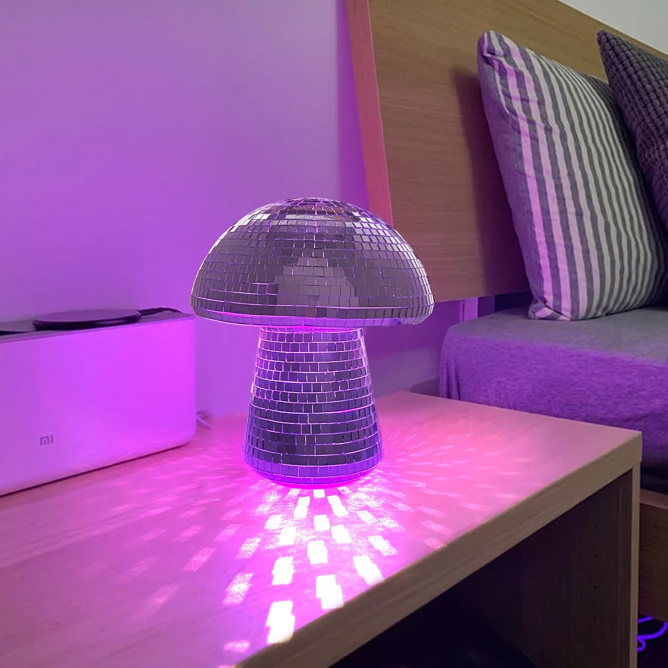 IJG Silver Mushroom Disco Lights RGB, 6 Inch Reflective Ball Home Decor, Plastic, Model 1