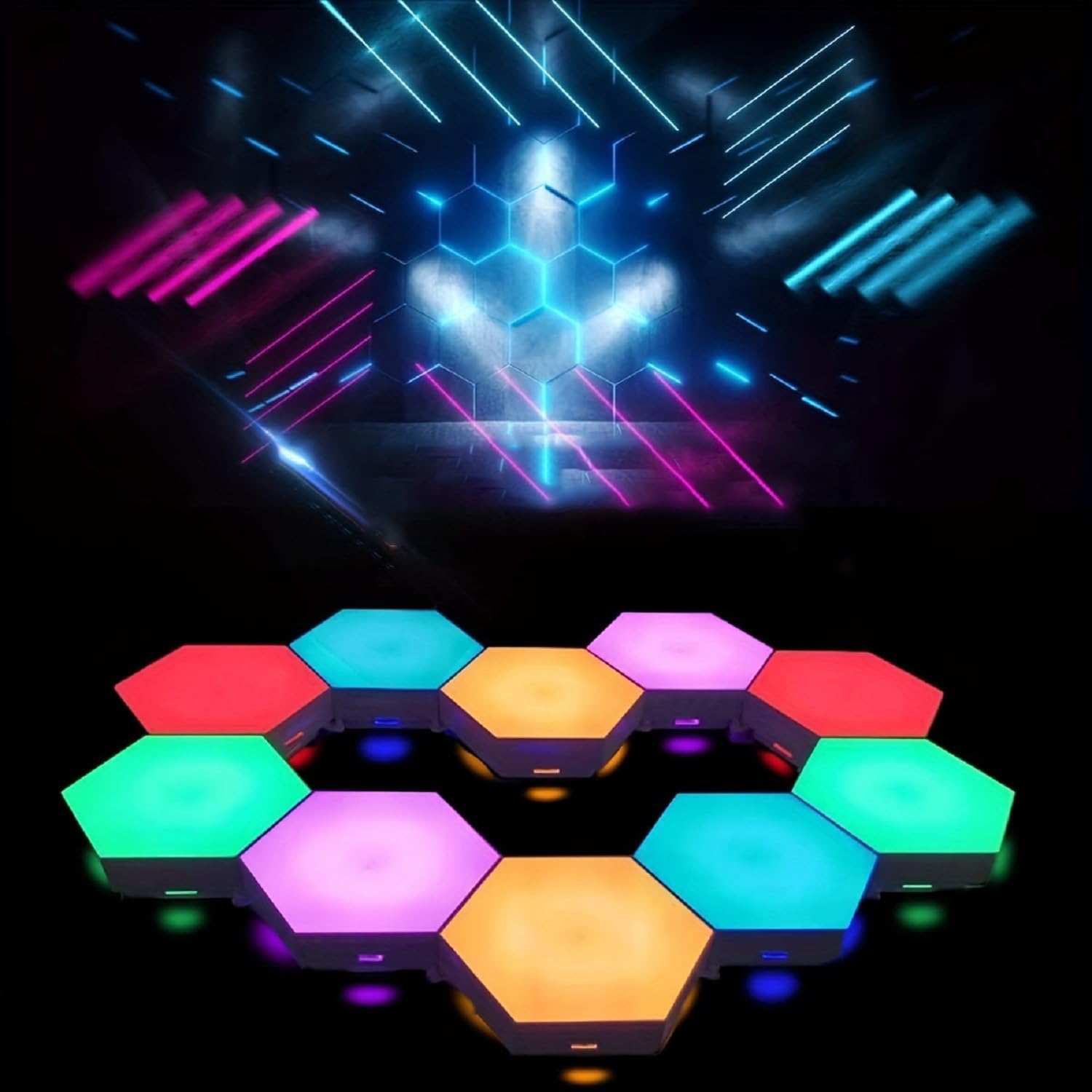 Ifthfour 10 Pack Hexagon Light Panels - Smart Rgb Hexagon Led Lights Wall Lights Remote Control Lights For Lving Room, Bedrooms,