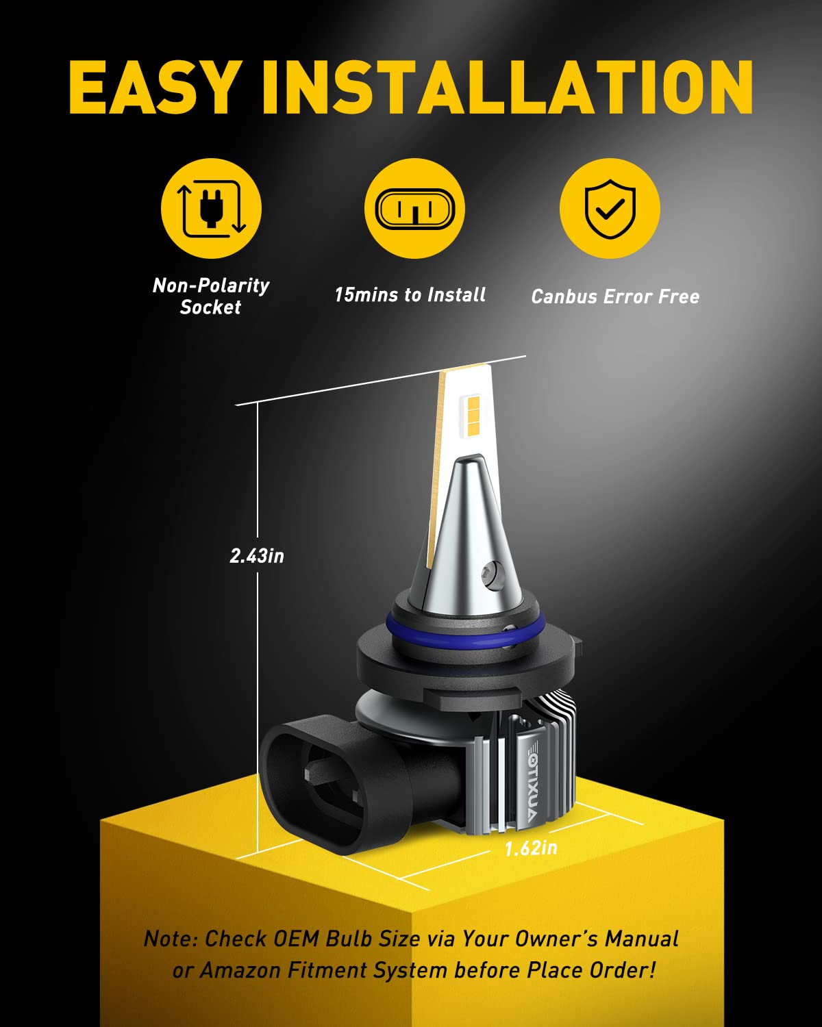 Auxito 9006 Hb4 Led Fog Light Bulbs, 3000K Amber Yellow, 6000 Lm High Brightness, 30W Play And Plug, Super Penetration With 12 C