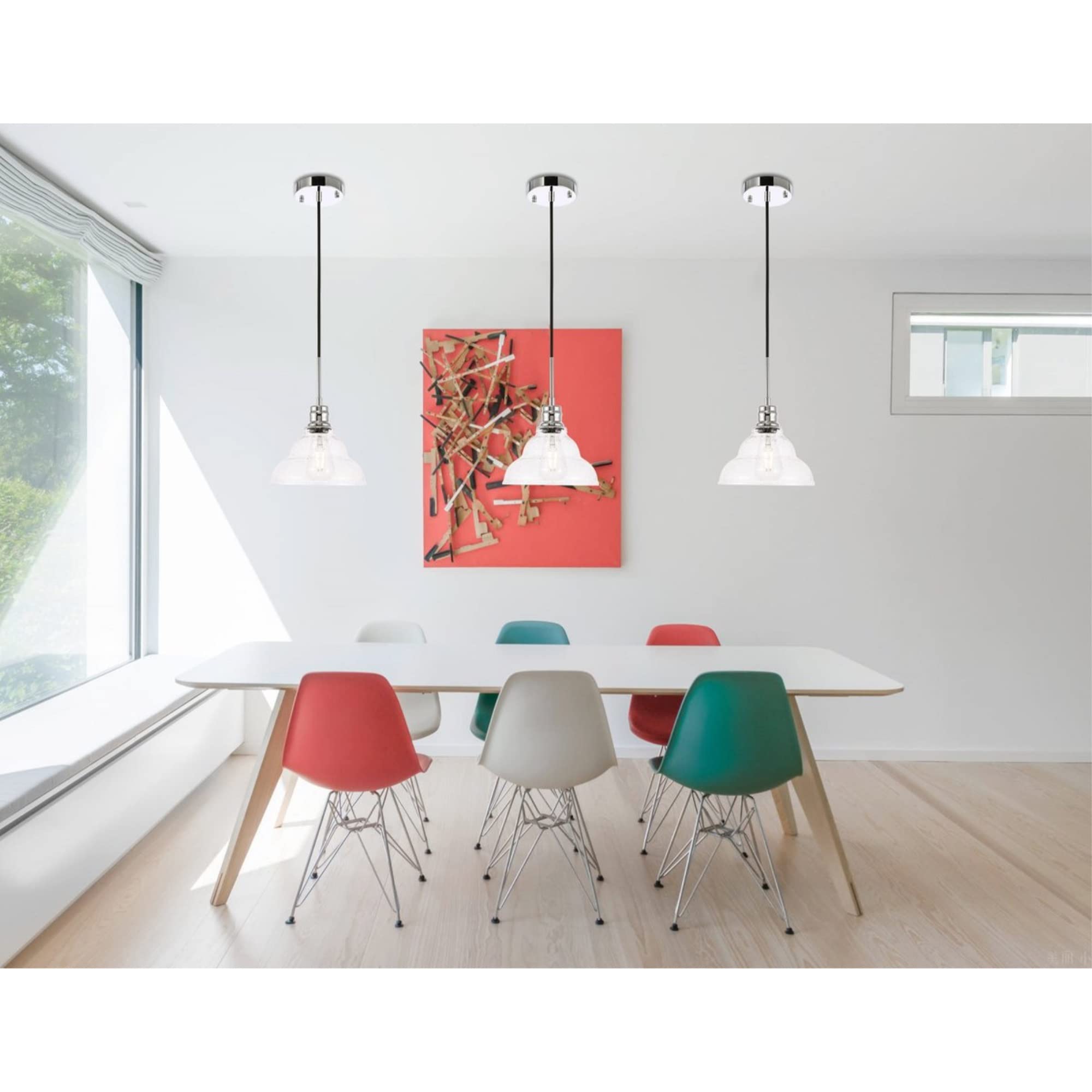 Living District Chrome Pendant Light With Clear Seeded Glass Shade, 1 Light Fixture