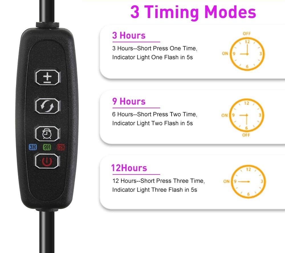 40W Grow Light Led Plant Grow Lights Full Spectrum For Indoor Plants, Auto On & Off With 3/9/12H Timer, 9 Dimmable Lightness Clip-On Desk Grow Lamp Bulbs