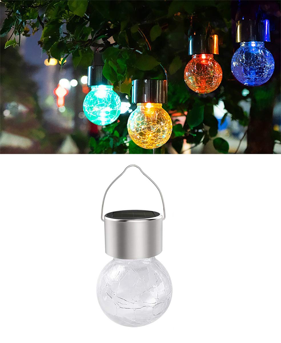 KIMI HOUSE Hanging Solar Powered Warm White LED Light, Cracked Glass Ball Light, Waterproof Outdoor Christmas Decorative Lantern