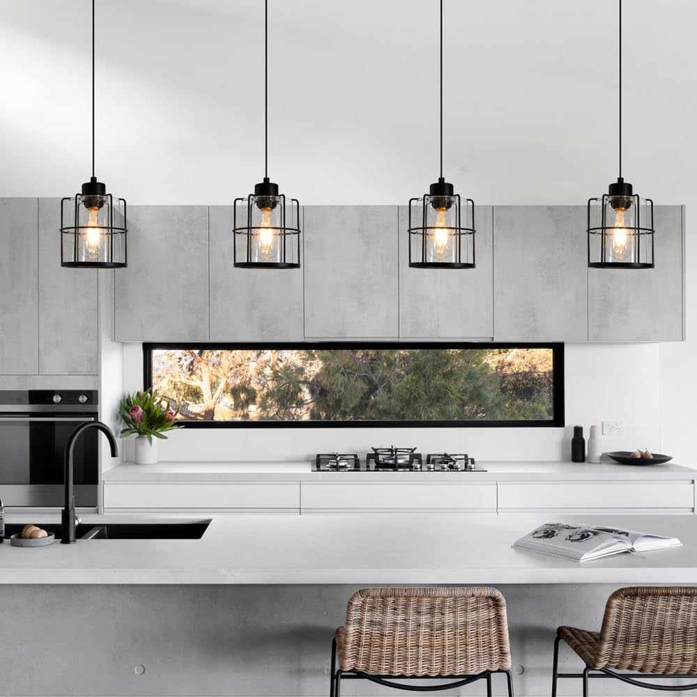 Industrial Black Cage Hanging Lamps, Island Lights For Kitchen With Adjustable Cord, Farmhouse Pendant Lights, Pendant Light Fix