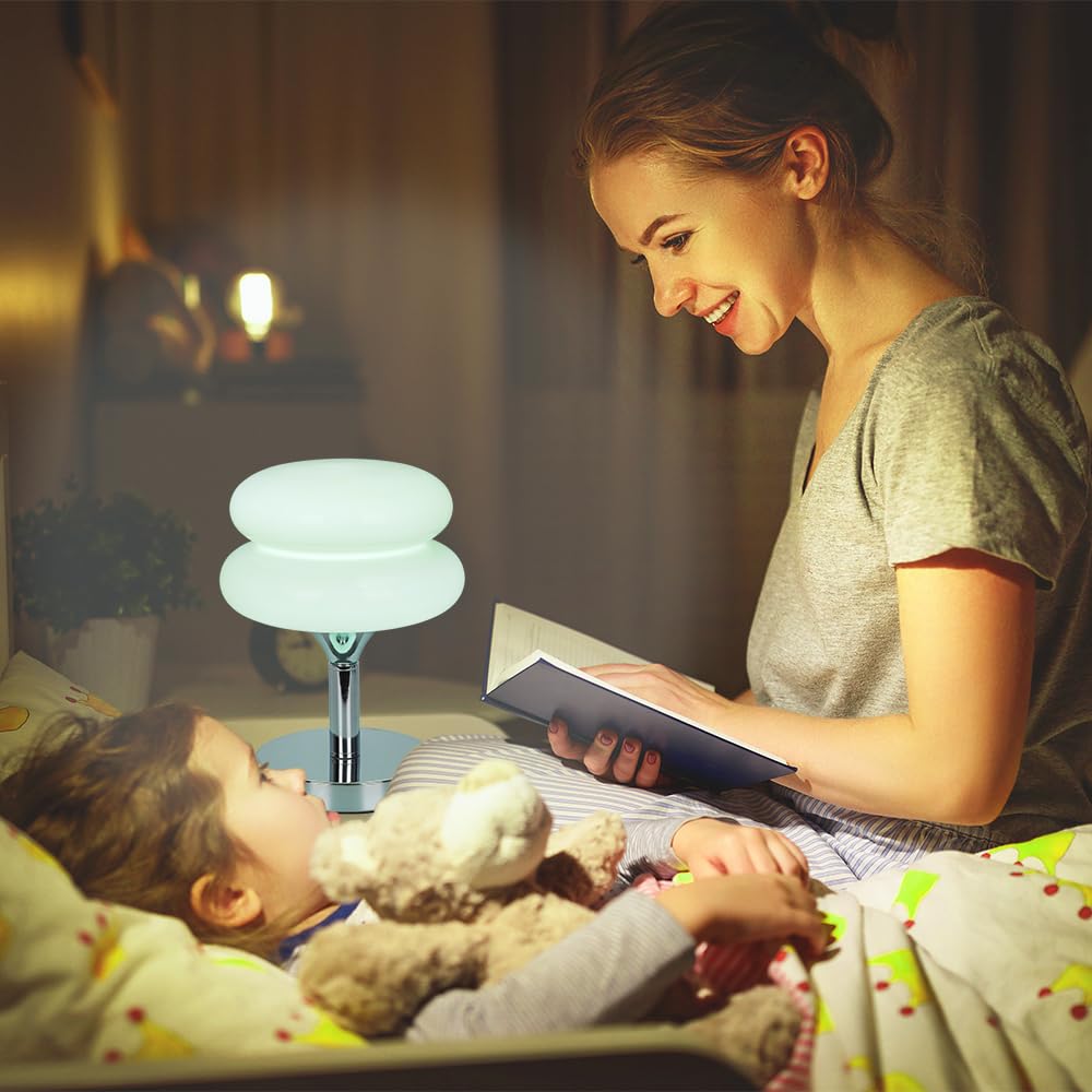 Jiesheng Green Glass Bedside Lamp - 10.63&quot; Retro Egg Tart Design With 3 Color Modes