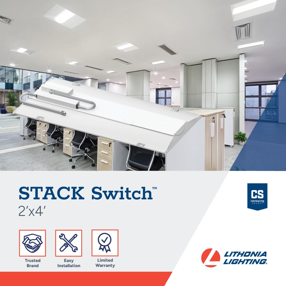 Lithonia Lighting 2 Ft. X 4 Ft. Stack Switch Led Lay-In Ceiling Light Fixture, 4000-6000 Adjustable Lumens, 3500K-5000K Switchab