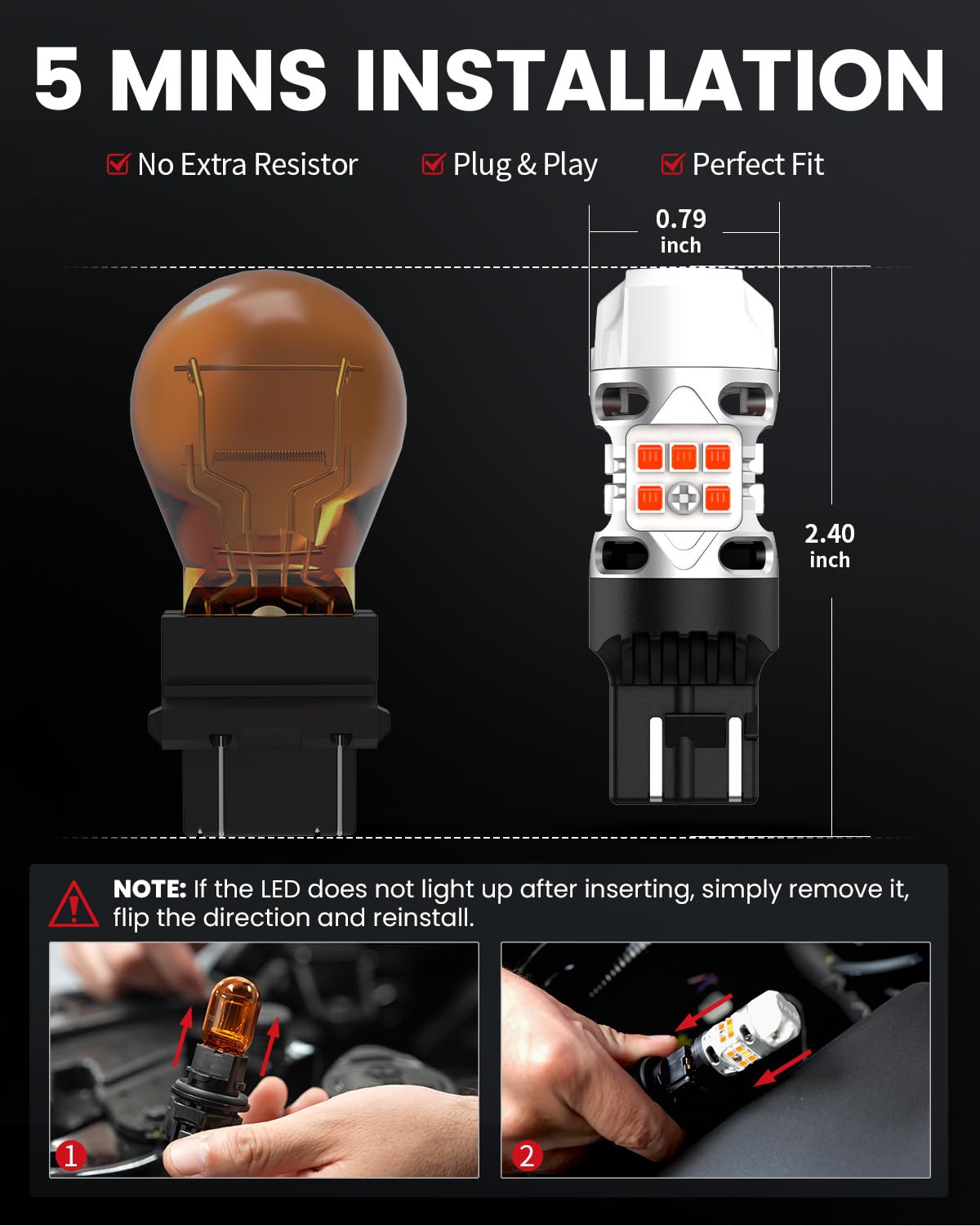 LASFIT T3 7443 Switchback LED Bulb 7444NA, White/Amber, Error Free, Built-in Resistor, 2pcs