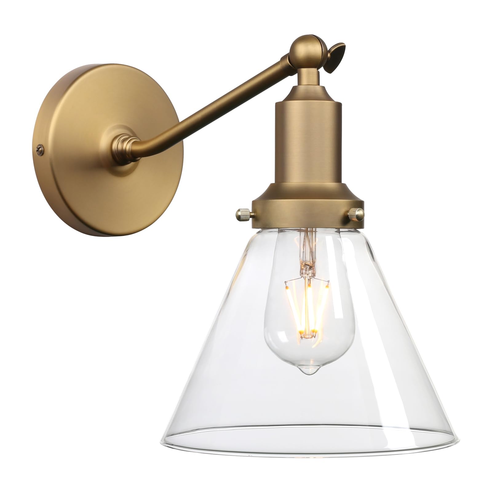 PERMO Industrial Vintage Wall Sconce Light Fixture, Hardwired, Funnel 1-Light, Antique Gold, Model Y410