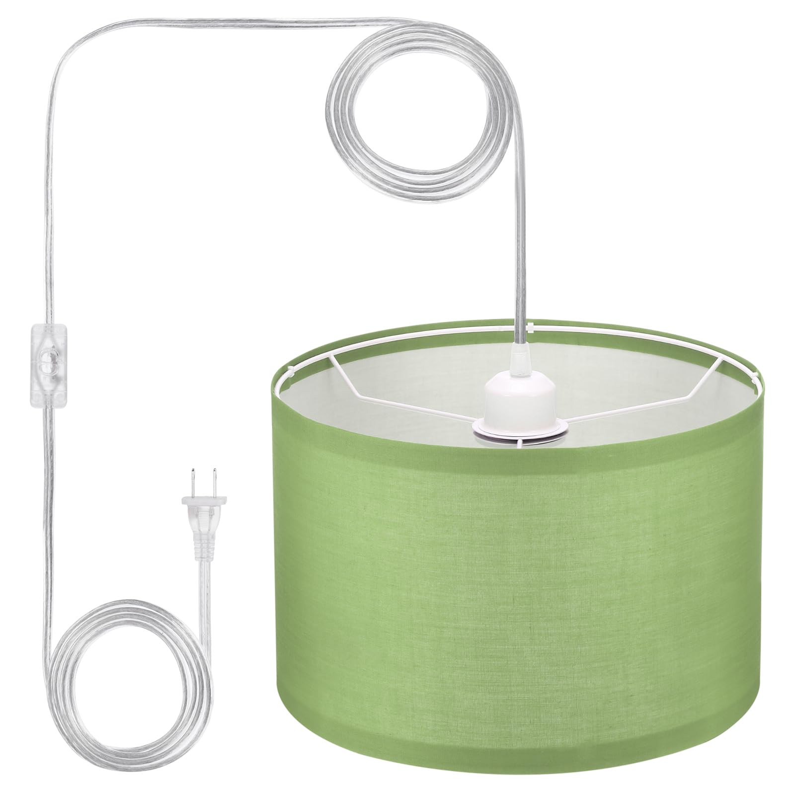 PATIKIL Plug-in Pendant Light with 15Ft Rope Cord, Linen Fabric Shade, E26/E27 Socket, Light Green