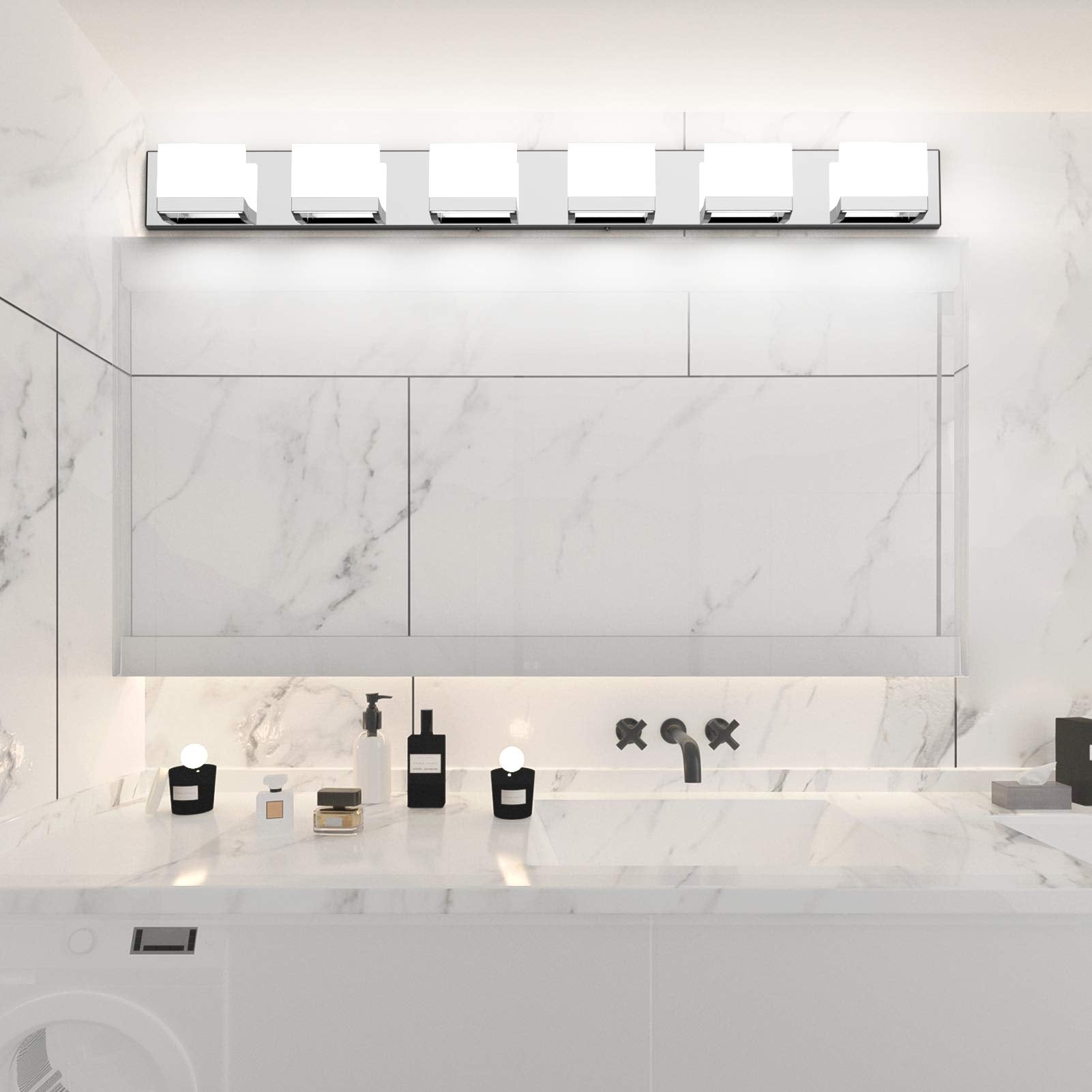 Tipace 6 Lights LED Vanity Light - Chrome Stainless Steel Bathroom Fixture, Model Ca-1103-6T, Up and Down, White Light 6000K