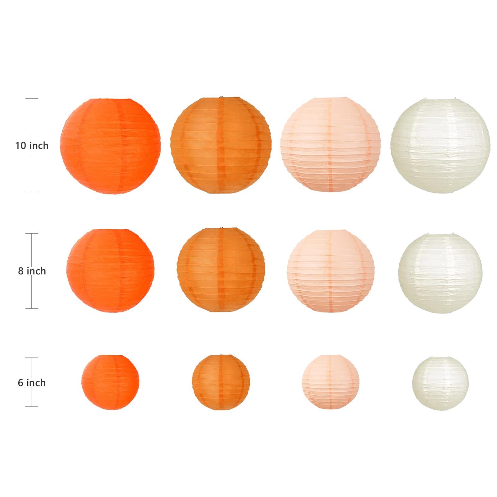Zooyoo Orange Peach Paper Lanterns Decorative, Thanksgiving Party Hanging Paper Lanterns Decorations For Fall Harvest Thanksgiving Boho Birthday Wedding Bridal Shower Home Decor Party Decoration 12Pcs