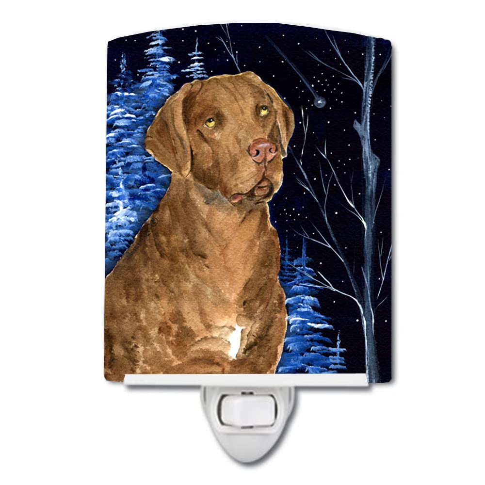 Carolines Treasures Ceramic Night Light, UL-Certified, 6x4x3in, Starry Night Chesapeake Bay Retriever, Multicolor, Model SS8384CNL